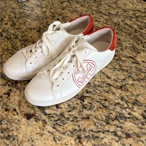 Tory Burch White and Red Sneakers